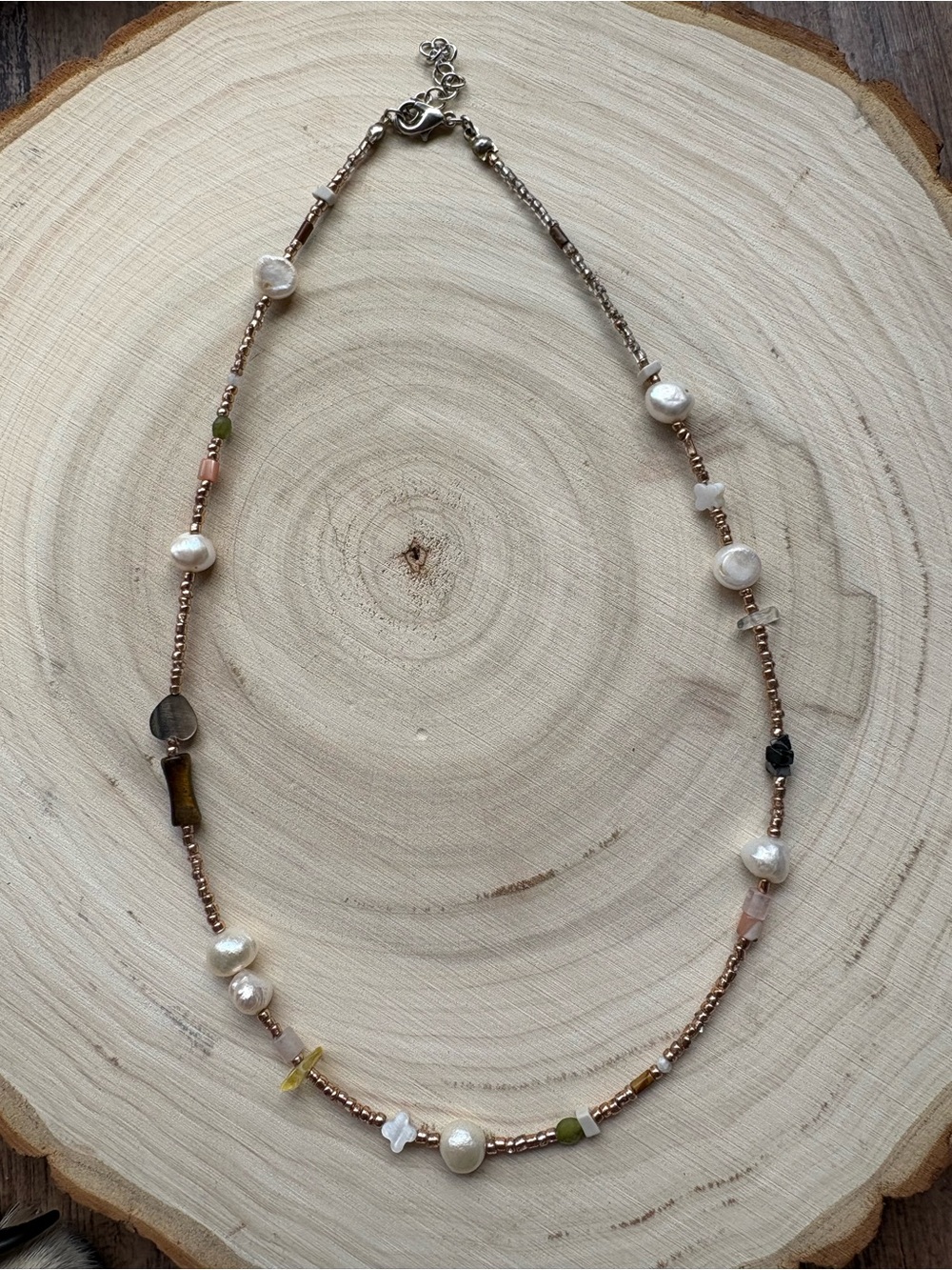 Artisan Made Mixed Gemstone & Rose Gold Bead Necklace